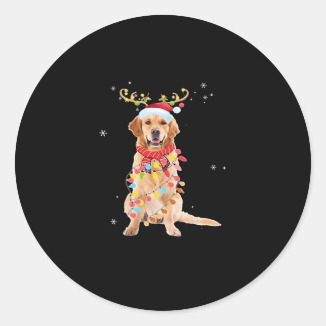 Funny Golden Retriever Christmas Tree Santa Reinde Classic Round Sticker (Front)