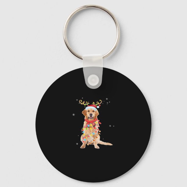 Funny Golden Retriever Christmas Tree Santa Reinde Keychain (Front)