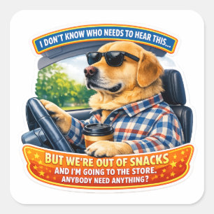 Funny Golden Retriever Comedy Car Art Meme Humour Square Sticker