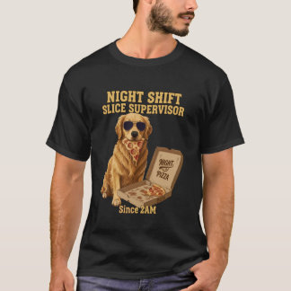 Funny Golden Retriever Dog Eating Pizza Supervisor T-Shirt