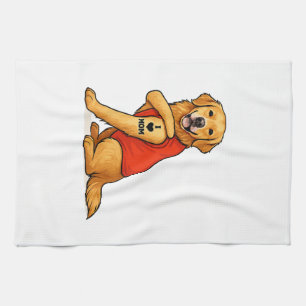 Funny golden retriever Dog I Love Mom Tattoo Lover Kitchen Towel