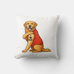 Funny golden retriever Dog I Love Mom Tattoo Lover Throw Pillow