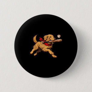 Funny Golden Retriever Dog Playing Baseball Game D 2 Inch Round Button