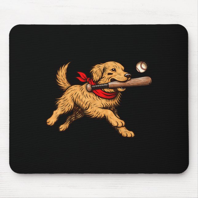 Funny Golden Retriever Dog Playing Baseball Game D Mouse Pad (Front)