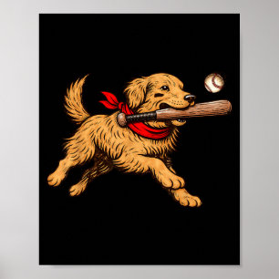 Funny Golden Retriever Dog Playing Baseball Game D Poster