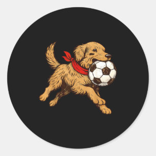 Funny Golden Retriever Dog Playing Soccer Game Day Classic Round Sticker