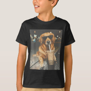 Funny golden retriever drinking boba tea pet lover T-Shirt