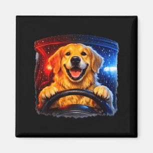 Funny golden retriever driving dog humor car meme magnet