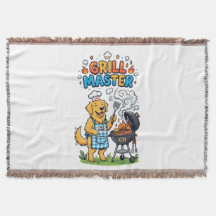 Funny Golden Retriever Grill Master BBQ Graphic Throw Blanket