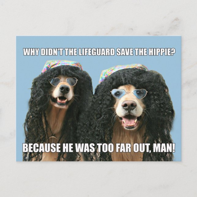 Funny Golden Retriever Lifeguard Hippie Joke Postcard (Front)