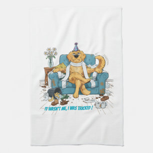 Funny Golden Retriever Messy Birthday Dog Mischiev Kitchen Towel