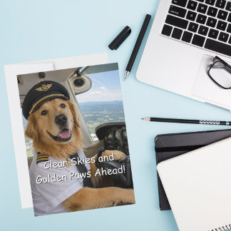 Funny Golden Retriever Pilot Aviation Dog Birthday Card