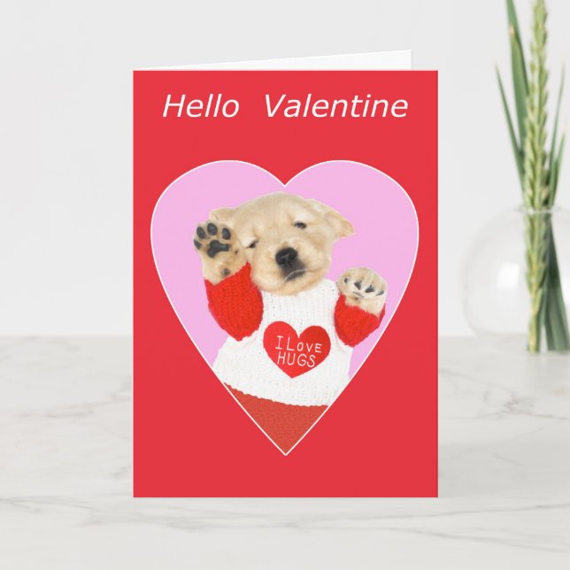 Funny Golden Retriever Puppy Valentine's Day Card (Front)