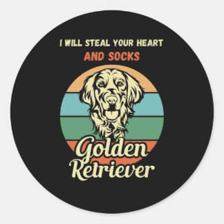 Funny Golden Retriever Sock Thief. Funny Dog Classic Round Sticker