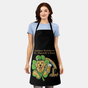 Funny Golden Retriever St. Patrick's Day Leprechau Apron