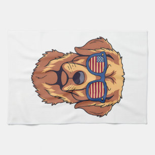 Funny Golden Retriever - USA Dog Lover Graphic Art Kitchen Towel