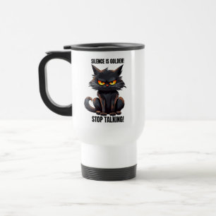 Funny golden silence cat sarcasm travel mug