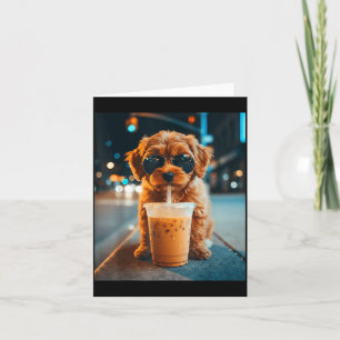 Funny goldendoodle drinking iced coffee animal mem card