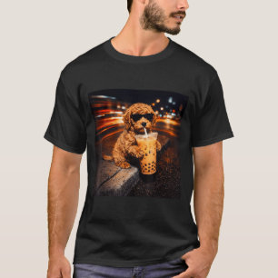 Funny goldendoodle drinking iced coffee animal mem T-Shirt