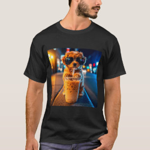 Funny goldendoodle drinking iced coffee animal mem T-Shirt