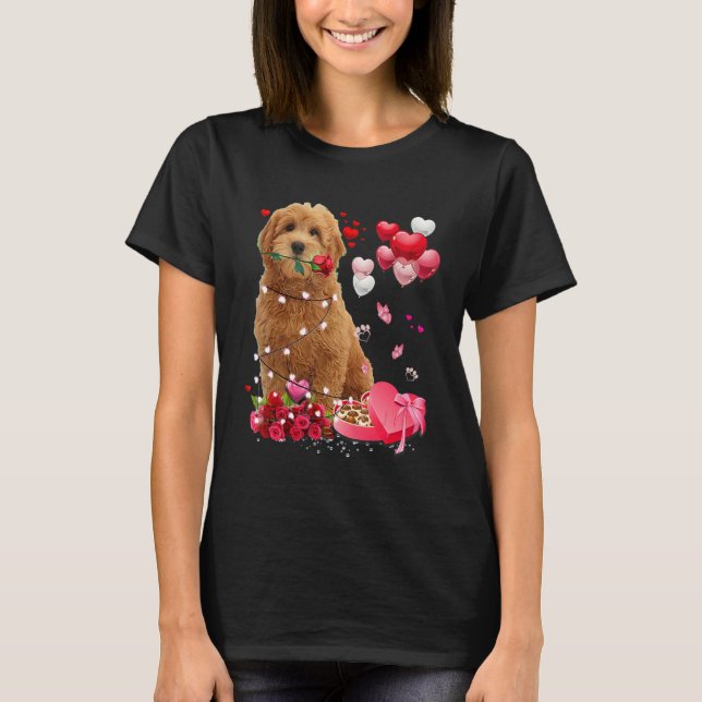 Funny Goldendoodle Rose Heart Happy Valentine Day  T-Shirt (Front)