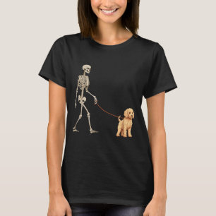 Funny Goldendoodle Skeleton Dog Walking Halloween T-Shirt