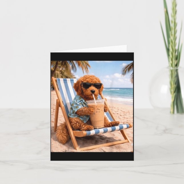 Funny Goldendoodle Sungles Drinking Iced Coffee Card (Front)