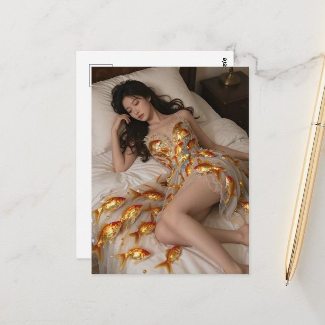 Funny Goldfish Dress Postcard (Front/Back In Situ)