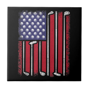 Funny Golf American Flag Golf Player Vintage Golfe Tile