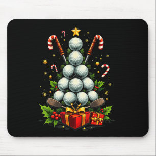 Funny Golf Ball Christmas Tree Santa Hat Xmas Tee Mouse Pad