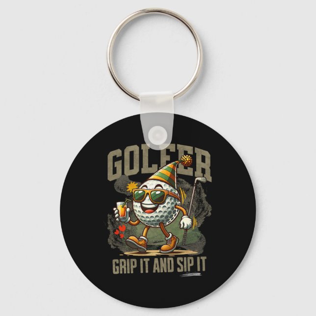 Funny Golf Ball Drinking  Keychain (Front)