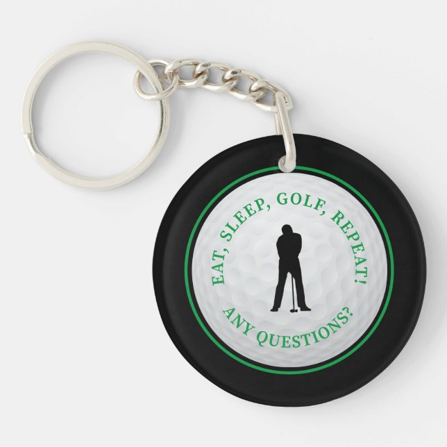 Funny Golf Ball Golfer Custom For Him Black Green Keychain (Front)