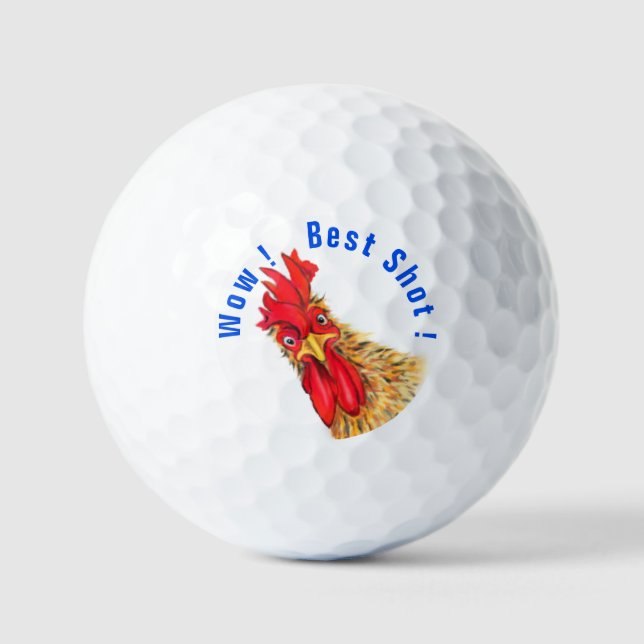 Funny Golf Balls Surprosed Rooster and Text (Front)