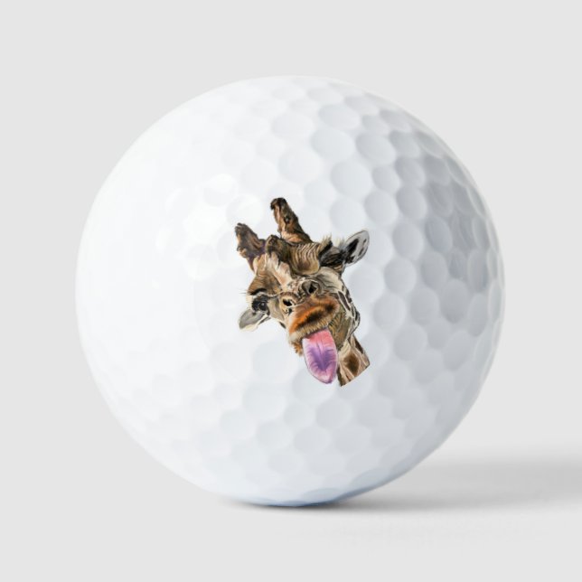 Funny Golf Balls with Happy Playful Giraffe (Front)