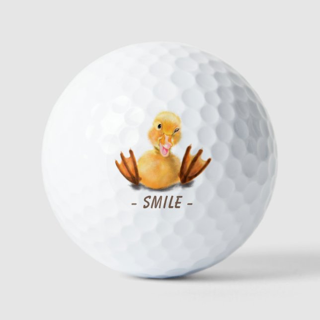 Funny Golf Balls with Playful Yellow Duck  - Smlie (Front)