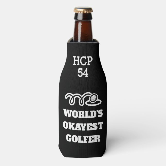 Funny golf beer bottle cooler with handicap number (Bottle Front)