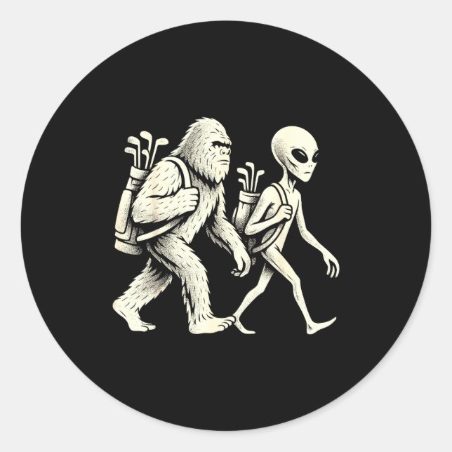 Funny Golf Bigfoot Sasquatch Alien Ufo Golfer  Classic Round Sticker (Front)