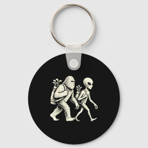 Funny Golf Bigfoot Sasquatch Alien Ufo Golfer Keychain
