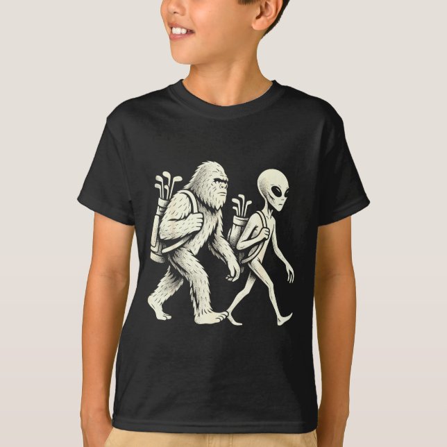 Funny Golf Bigfoot Sasquatch Alien Ufo Golfer  T-Shirt (Front)