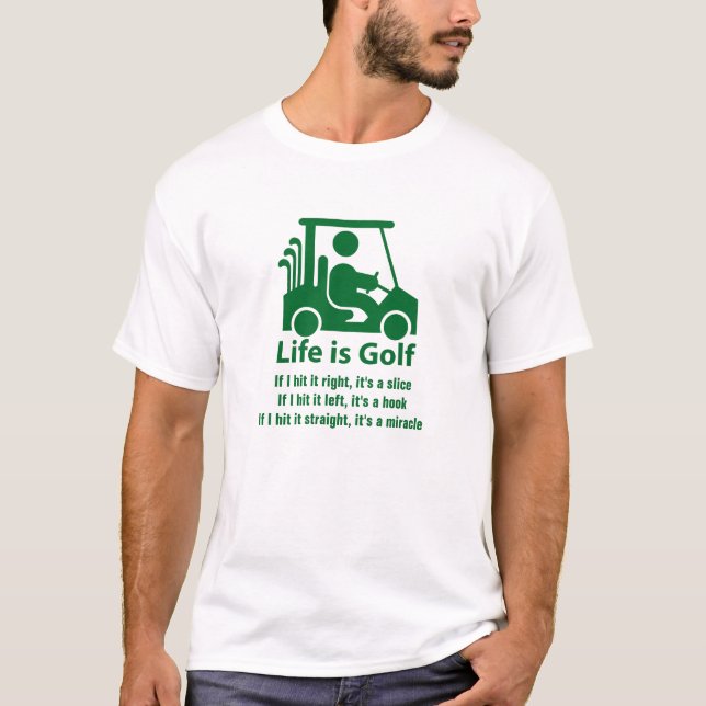 Funny Golf Cart Golfer Green White T-Shirt (Front)