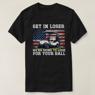 Funny Golf Cart Vintage USA Flag  Retro Golfing  T-Shirt