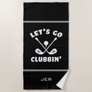 Funny Golf Club Humour Modern Golfer Sports Black Beach Towel