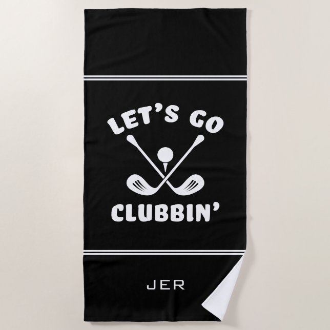 Funny Golf Club Humour Modern Golfer Sports Black Beach Towel (Front)