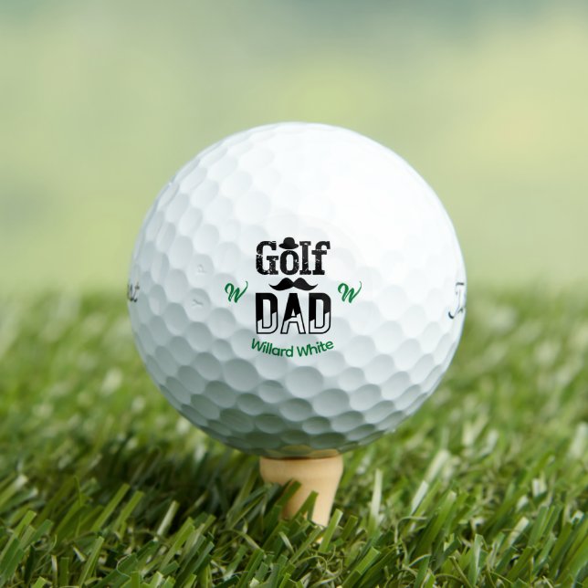 Funny Golf Dad with Hat and Moustache Monogram Balls (Insitu Tee)