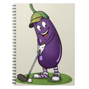 Funny Golf Eggplant Character: Cartoon Golfer Vege Notebook