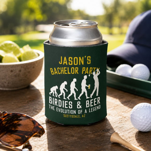 Funny Golf Evolution Bachelor Party Birdies Beer Can Cooler (Creator Uploaded)