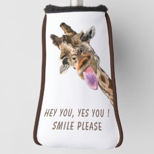 Funny Golf Head Cover Playful Giraffe Smile Text