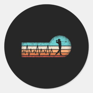 Funny Golf Heartbeat Retro Golf Lover Golfer Men Classic Round Sticker