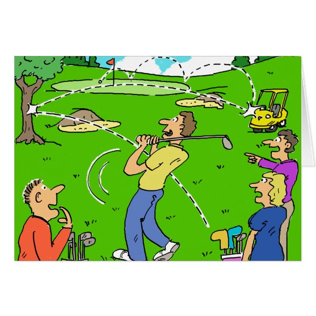 Funny Golf Image. Freak Golf Shot Rebounds (Front Horizontal)