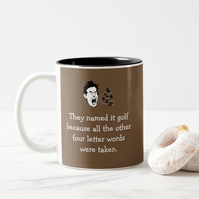 Funny Golf Quote Two-Tone Coffee Mug (With Donut)